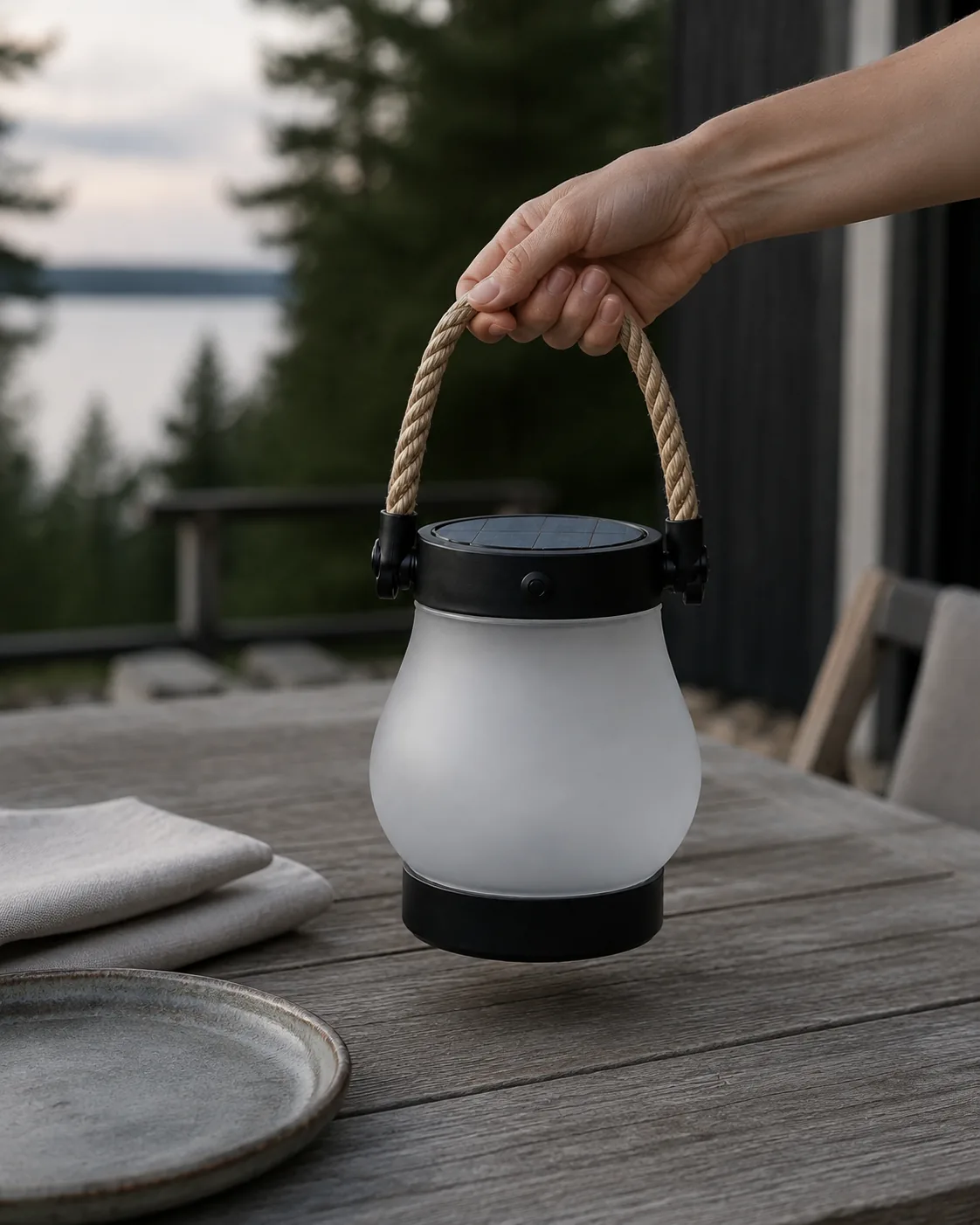 FLAMMLYKTAN lyfts i rephandtaget över ett utebord